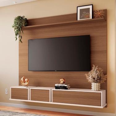 Imagem de Painel 70 Pol 180cm Bancada Suspensa Max Off/castanho - Hb Móveis