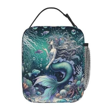 Imagem de VODRM Lancheira de sereia fofa para crianças, bolsa térmica de peixe coral, polvo coral, para estudantes, amantes do oceano, reutilizável, com isolamento térmico, sacolas térmicas para escola