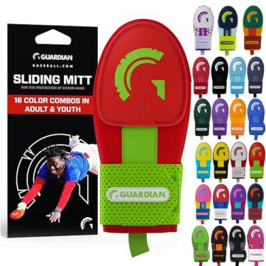 Imagem de Guardian Baseball Luva deslizante – tamanhos jovens e adultos – protetor deslizante – protetor de mão de beisebol – alça de compressão elástica (vermelho neon/limão)