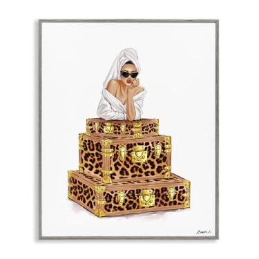 Imagem de Stupell Industries Roupão de banho feminino e malas cinza emoldurado giclée design de arte por Ziwei Li, 76 x 61