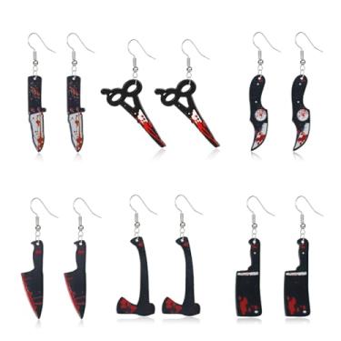 Imagem de QLYOVWE Conjunto de 6 a 12 pares de brincos com pingente de faca de Halloween para mulheres, exclusivo horror, faca, punhal, machado, chave inglesa, vintage, gótico, Halloween, punk, presentes, Medium