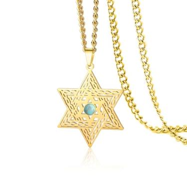 Imagem de VASSAGO Colar feminino de estrela de Davi com pingente hexagonal de zircônia cúbica de aço inoxidável joia judaica religiosa delicada, Adjustable, Aço inoxidável, Sem Pedra Preciosa