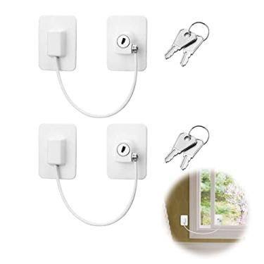 Imagem de Trava restrita de janela, trava de cabo de janela YUANGUNGUN UPVC para segurança de bebês com chaves de parafuso para segurança infantil (2 peças)