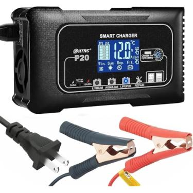 Imagem de ZPFGOA Carregador de bateria de lítio inteligente de 20 amp, 12 V e 24 V, Lifepo4, carregador de bateria de carro de chumbo-ácido (AGM/gel/SLA), carregador de ciclo de manutenção, dessulfatador de