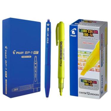 Imagem de Caneta Retrátil BP1 Azul + Marca Texto 200-SL Amarelo Pilot