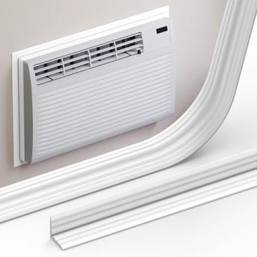 Imagem de Flamorrow Acabamento autoadesivo para ar condicionado de parede, moldura de acabamento de isolamento de 90° para unidade TTW AC, borda decorativa de plástico AC para lacuna de vedação, isolamento