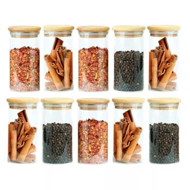 Imagem de Kit 10 Potes de Vidro Herméticos c/Tampa de Bambu 250ml