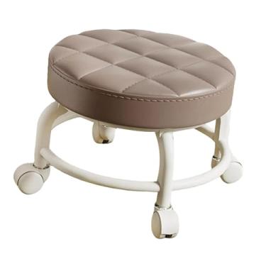 Imagem de Bothyi Banco universal com rodinhas 25x25x20 cm, assento com rodinhas baixas, ergonômico e resistente, redondo, mecânico, para exercícios de flexões de, Marrom Claro
