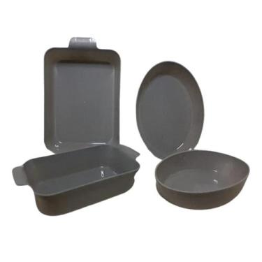 Imagem de 4 Travessa Plástico Efeito Marmorizado Servir Mesa Salada - Plasútil