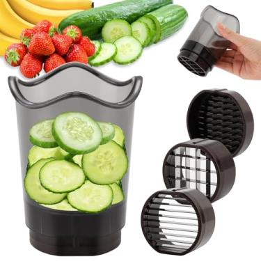 Imagem de Copo de cortador de legumes, copo de fatiador de frutas, cortador de morango, utensílio de cozinha, aço inoxidável, destacável para corte de vegetais, ferramenta portátil para fatiar banana, pepino