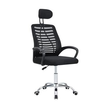 Imagem de Cadeira de Escritório Giratória Preta com Encosto de Malha e Regulagem de Altura, Conthey