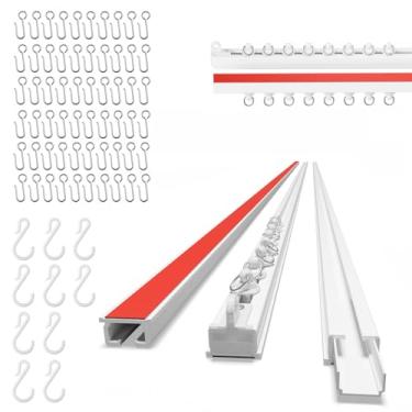 Imagem de AJAZZ Suporte de teto autoadesivo para cortina de teto (24,5 pés, 7,47 m, branco) Rieles Para Cortinas Corredizas De Techo, para parede lisa - Haste de cortina adesiva sem parafusos
