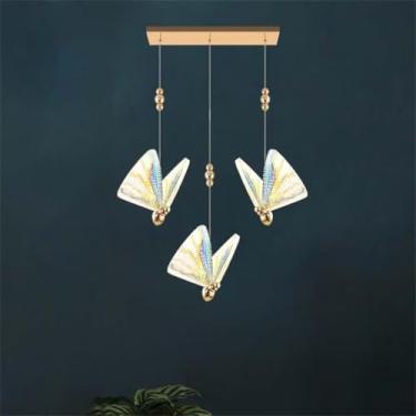 Imagem de Lustre De Borboleta Luminária De Sala De Jantar 8 Luzes Ilha De Cozinha Pingente De Luz 4500k 40w Moderno Led Colorido Acrílico Borboleta Lâmpada, Colourful, 3-Heads Long Ceiling
