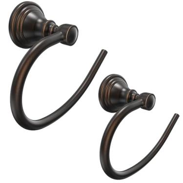 Imagem de WZKALY Pacote com 2, suporte de toalha de mão de aço inoxidável para suporte de parede de banheiro, cabide de toalha resistente para cozinha, banheiro, trailer (bronze polido a óleo