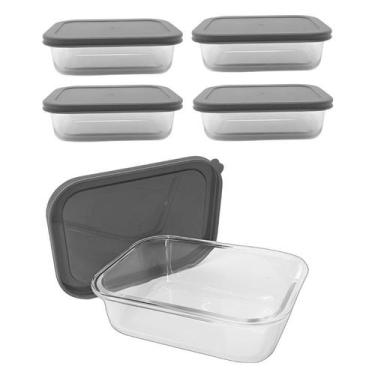 Imagem de Kit 4 Pote De Vidro Com Tampa Hermética Marmita Retangular 1000ml - CL