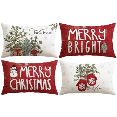 Imagem de OTOSTAR Conjunto de 4 capas de travesseiro de Natal 30,5 x 50,8 cm, luvas de boneco de neve, capas de almofada, decoração de inverno para sofá, sofá, casa, (luvas vermelhas)
