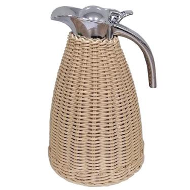 Imagem de SXYMTSW Jarro térmico de parede dupla de 1,5 litro/1,445 g, jarro térmico com isolamento térmico, jarro de vime, para apartamento, acampamento, casa, restaurante (cor: natural)