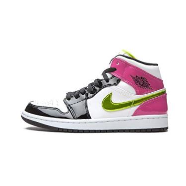 Imagem de Jordan Tênis masculino Air Jordan 1 Mid SE de couro sintético, Branco/Cyber-active fúcsia-preto, 10.5