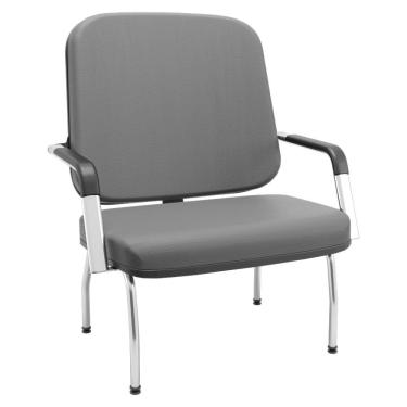 Imagem de Cadeira de Escritório Recepção com Braço Fixa Cromada Magno P03 Vinil Cinza - Lyam Decor