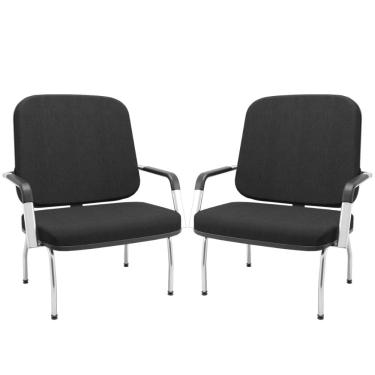 Imagem de Kit 02 Cadeiras de Escritório Recepção com Braço Fixa Cromada Magno P03 Crepe Preto - Lyam Decor