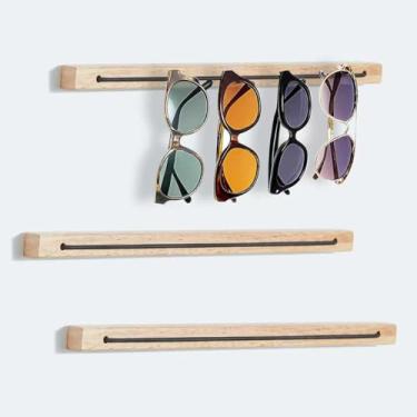 Imagem de DHUJBFF Suporte de óculos de sol de madeira, organizador de óculos de sol montado na parede para casa e escritório, suporte para pendurar óculos de sol para vários óculos, decoração de casa