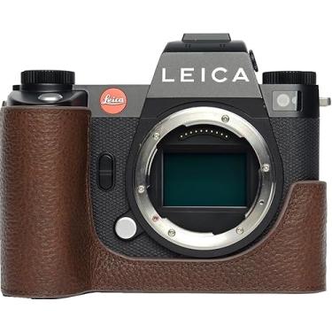 Imagem de Capa para câmera SL3, capa BMAOLLONGB feita à mão de couro legítimo para meia câmera Leica SL3 versão com abertura inferior + alça de mão (café)