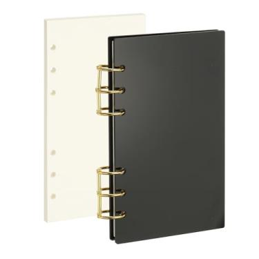 Imagem de PATIKIL Capa para caderno com 6 anéis, fichário acrílico A6, 2 anéis redondos de metal dourado com 90 folhas, papéis internos em branco para planejador de viagem e escritório, preto