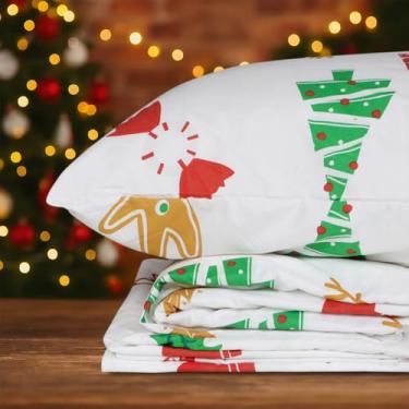 Imagem de Hitime Jogo de cama solteiro de 3 peças de Natal - Lençóis de cama de poliéster ultramacio e respirável, roupa de cama refrescante para todas as estações com bolsos profundos, resistente a rugas e