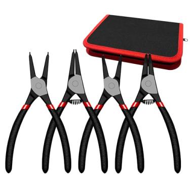 Imagem de C&T Conjunto de alicates de anel de pressão, kit de alicates internos e externos de 18 cm (mandíbula reta e dobrada), aço CR-V, para remoção de retentor, inclui bolsa de armazenamento