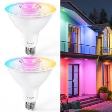Imagem de Sunco PAR38 Lâmpadas LED inteligentes compatíveis com Alexa, luz de inundação externa com mudança de cor WiFi, 13 W, RGB ajustável branco, CCT, regulável, com Amazon Alexa e Google Assistant, sem