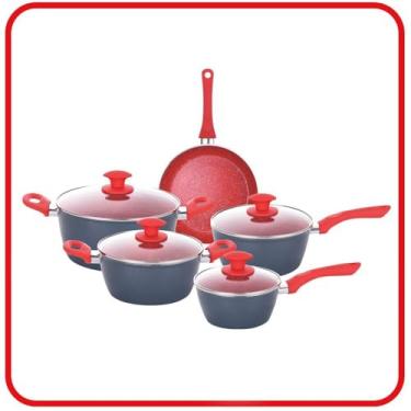 Imagem de Conjunto 5 Panelas Indução Tampa Vidro Ceramic Class Onix Class Home