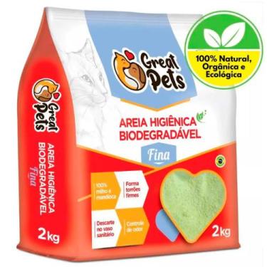 Imagem de Areia Higiênica Great Pets Biodegradável Milho e Mandioca Fina 2 kg