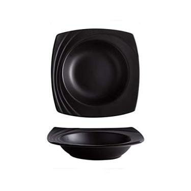 Imagem de Prato de serviço prato quadrado de sopa de lado largo, macarrão de cerâmica, prato de servir salada, prato de jantar personalizado para uso em restaurante e família, cores sortidas. Pratos (cor: preto
