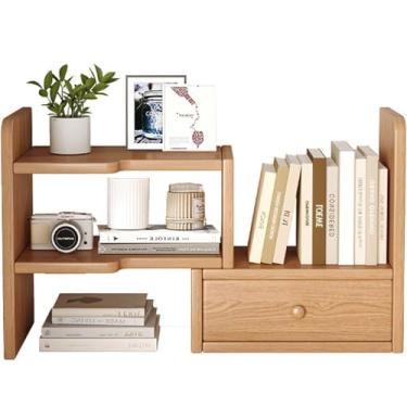 Imagem de ELQ Estante retrátil para mesa de escritório e mesa de madeira maciça, organizador de mesa espesso, suporte de exibição ajustável de grande capacidade para escritório e espaços pequenos, pinho