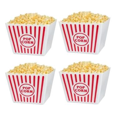 Imagem de Recipientes de pipoca de plástico reutilizáveis, pacote com 4 – Baldes clássicos de pipoca de cinema em estilo vintage para festas, home theater, suporte de concessão, lanchonete, crianças e adultos