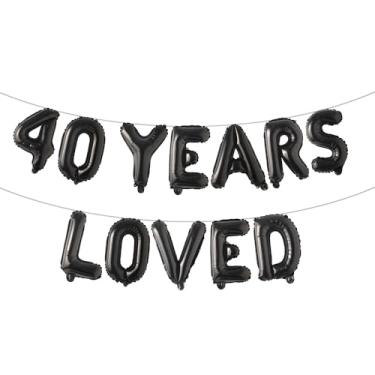 Imagem de Banner de balão amado por 40 anos, guirlandas de glitter multicolorido para artigos de decoração de festa de aniversário de 40 anos/casamento (40 anos amados preto)