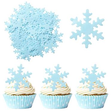 Imagem de 50Pcs Blue Edible Snowflake Cupcake Toppers Snowflakes Cake Topper Decorations for Christmas Winter Holiday Frozen Theme Babyshower Birthday Wedding Party Supplies