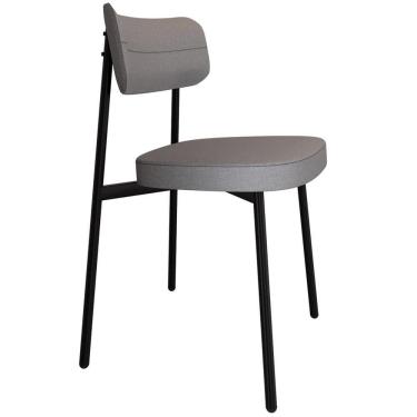 Imagem de Cadeira Estofada Para Sala De Jantar Astrid Preto C01 Linho Cinza - Lyam Decor