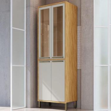 Imagem de Paneleiro Syrah 4 Portas 4 Prateleiras com Vidro 100% Mdf Amêndoa/Off 