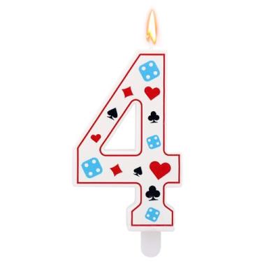 Imagem de Vela de aniversário com tema de cassino, número de dados de pôquer para decorações de bolos, artigos de decoração de festa de aniversário com tema de jogos de azar (número 4)
