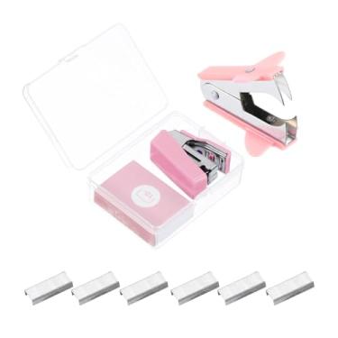 Imagem de Conjunto de grampeador de mesa, ferramenta extrator de grampos manual portátil sem esforço com grampos, kit de material de escritório para escritório, sala de aula, mesa de casa, rosa