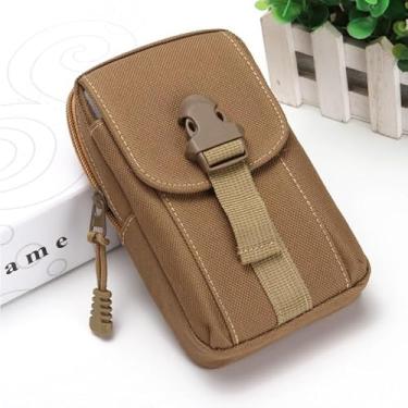 Imagem de Bolsa tática para celular Molle, coldre para smartphone, bolsa utilitária portátil EDC, porta-cartões, organizador, pacote de segurança resistente, adequado para cinto de cintura, Kahki 10 x 16,7 cm 1