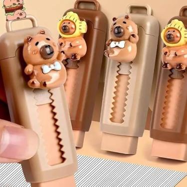 Imagem de 2 peças de borracha de desenho animado capivara push pull criativo Kapibala borrachas retráteis estudantes escola material de escritório, artigos de papelaria, aleatórias