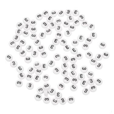 Imagem de Generic 100 contas de números de acrílico, 4 x 7 mm contas redondas brancas número 3 contas espaçadoras de plástico para fazer joias, pulseiras, colares, chaveiro