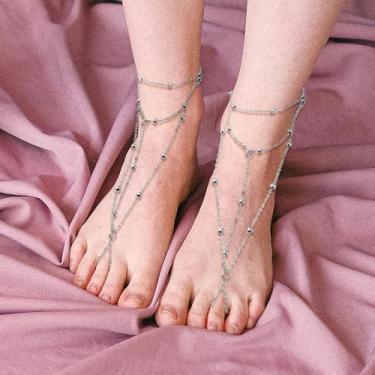 Imagem de Sandália moderna com bico descalço e tornozeleira para mulheres verão praia corrente com anel de dedo do pé para mulheres acessórios de pé, Small, Liga metálica, Sem Pedra Preciosa