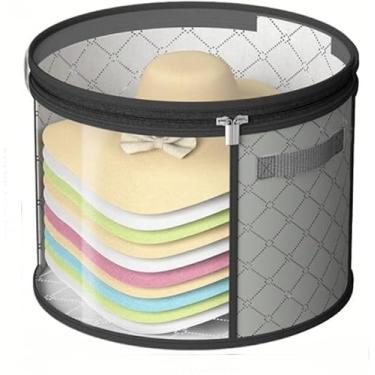 Imagem de Bolsa de armazenamento de chapéu de artigos domésticos cesta de armazenamento dobrável bolsa de armazenamento de praia empilhável redonda para viagem