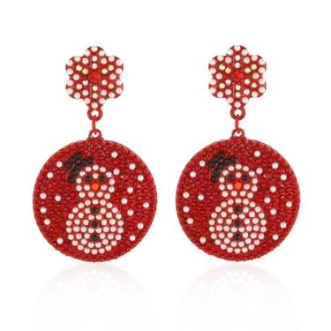 Imagem de ATIMIGO Brincos pendentes de Feliz Natal, árvore de Natal, boneco de neve, Papai Noel, cana doce, meias de bengala com laço vermelho, brincos pendentes para mulheres e meninas, presente de Natal, Zinco, Sem pedra preciosa