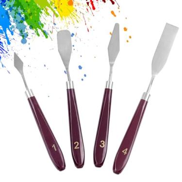 Imagem de Espátula de aço inoxidável, espátula, espátula, pintura a óleo, facas de metal, cabo de plástico (4 peças)