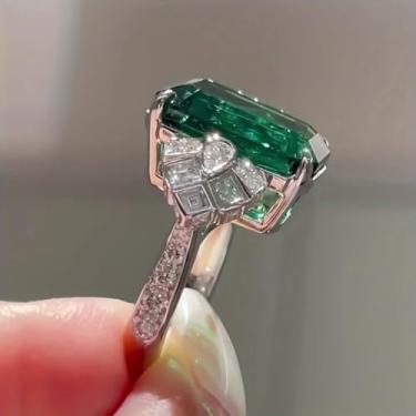 Imagem de Anéis de noivado de zircônia cúbica quadrados grandes banhados a ouro branco, anéis de compromisso, festas noturnas, presentes de dia dos namorados, alianças de eternidade para mulheres, 9, Cobre, Sem