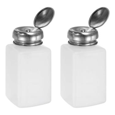 Imagem de 2 dosadores de álcool solvente de 200 ml (189.9 g) Dispensador de líquido com tampa de aço inoxidável de vedação para removedor de esmalte de acetona, branco